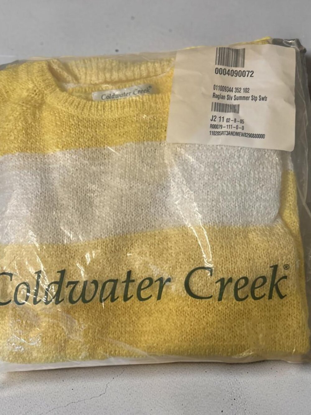 Coldwater Creek Vintage Yellow & White Stripe Raglan Summer Sweater Medium NIP